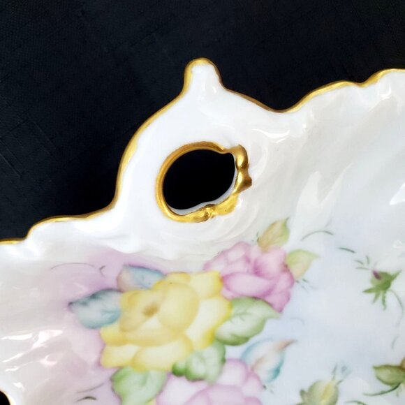 J Scott Other - 1960 Handpainted Scalloped Candy Dish Floral Gold Trim Artist Signed J Scott 8x8